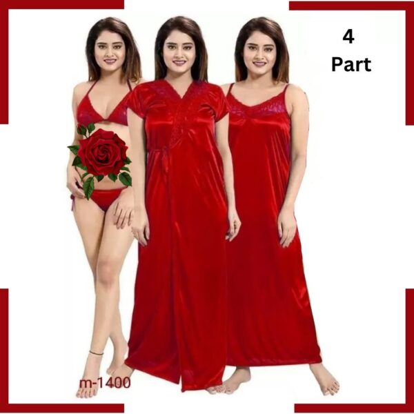 4 পার্ট নাইটয়ার সেট (Red)