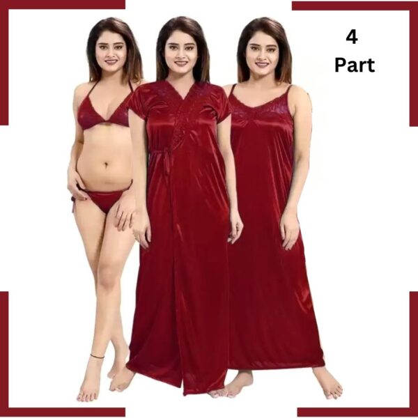 4 পার্ট নাইটয়ার সেট (Maroon)